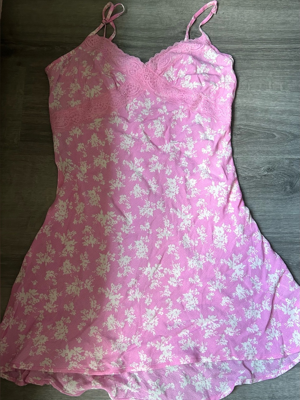 Forever 21 Pink Floral Lace-Trim Mini Dress
